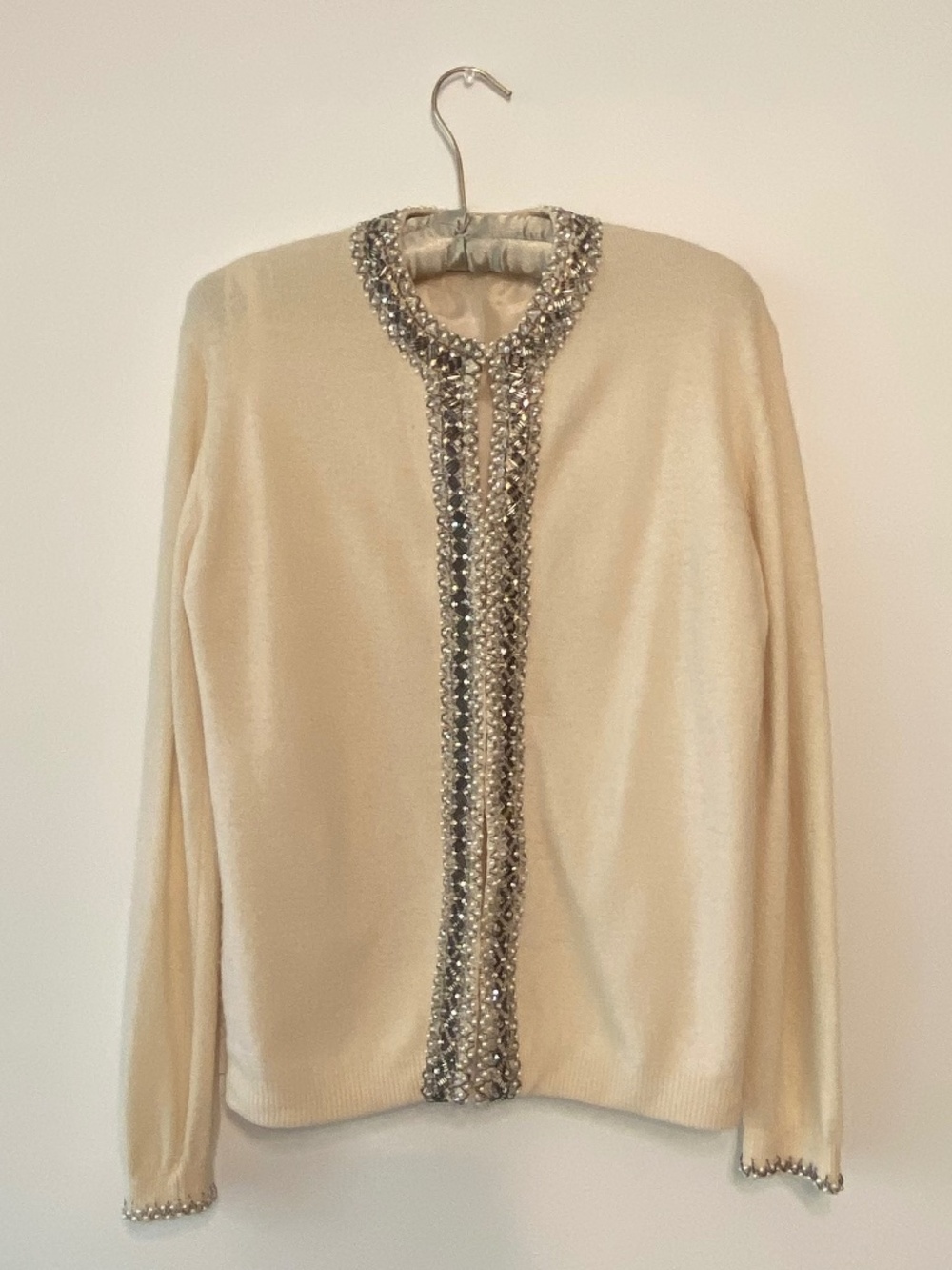 Vintage 50s Beaded Cashmere Pearls/Rhinestones Sz 40 Cardigan